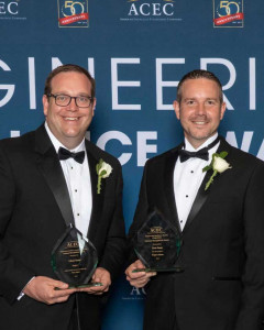 Aaylor Kelly and Ben Shinabery accepting ACEC award